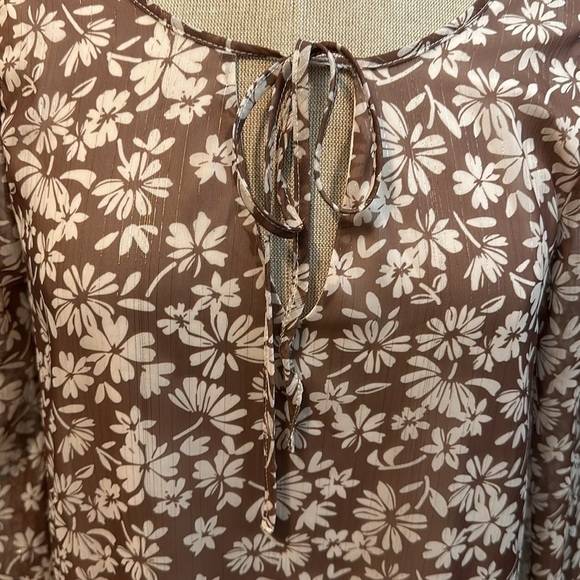 PEACH LOVE CALIFORNIA BOHO FLORAL SHIMMER THREADED DRESS GUC SZ M VERSATILE - Picture 3 of 12